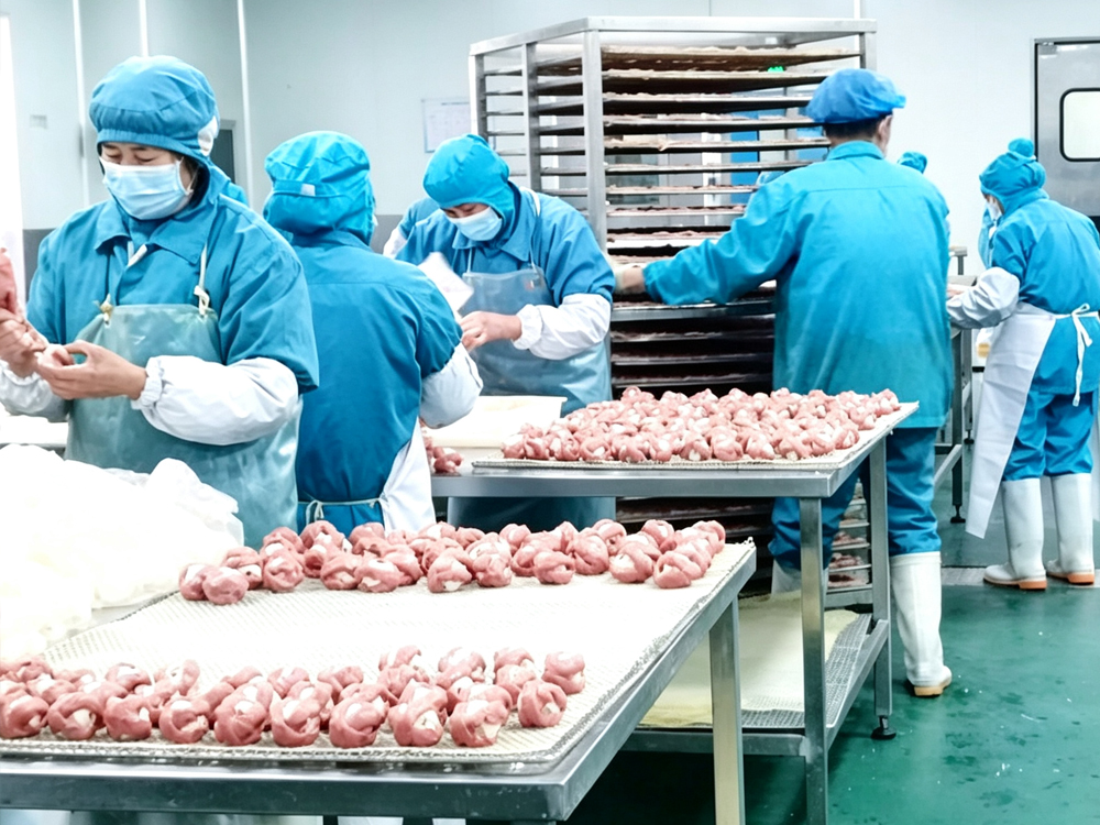Specialized meat cutting and tumbling line